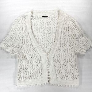 Adorable Y2K White Crochet Knit Short Sleeve Button Crop Top